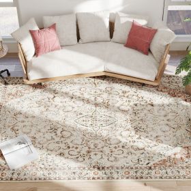 HOMCOM Area Rug 8x10, Machine Washable Rug, Non-Slip Classical Floral Print Floor Carpet for Living Room, Bedroom, Mixed-Brown